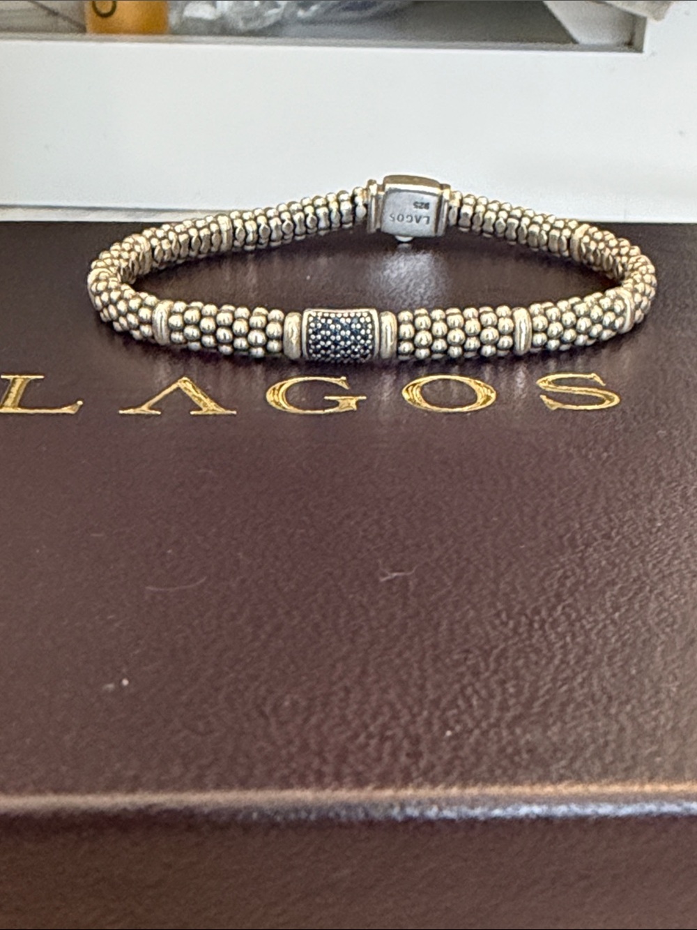 LAGOS Silver caviar Bracelet with Pavé Sapphire accent